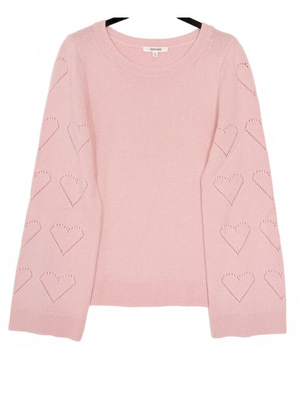 Splendid Bullock Pink Heart Pointelle Sleeve Pullover Knit Sweater Women's XS